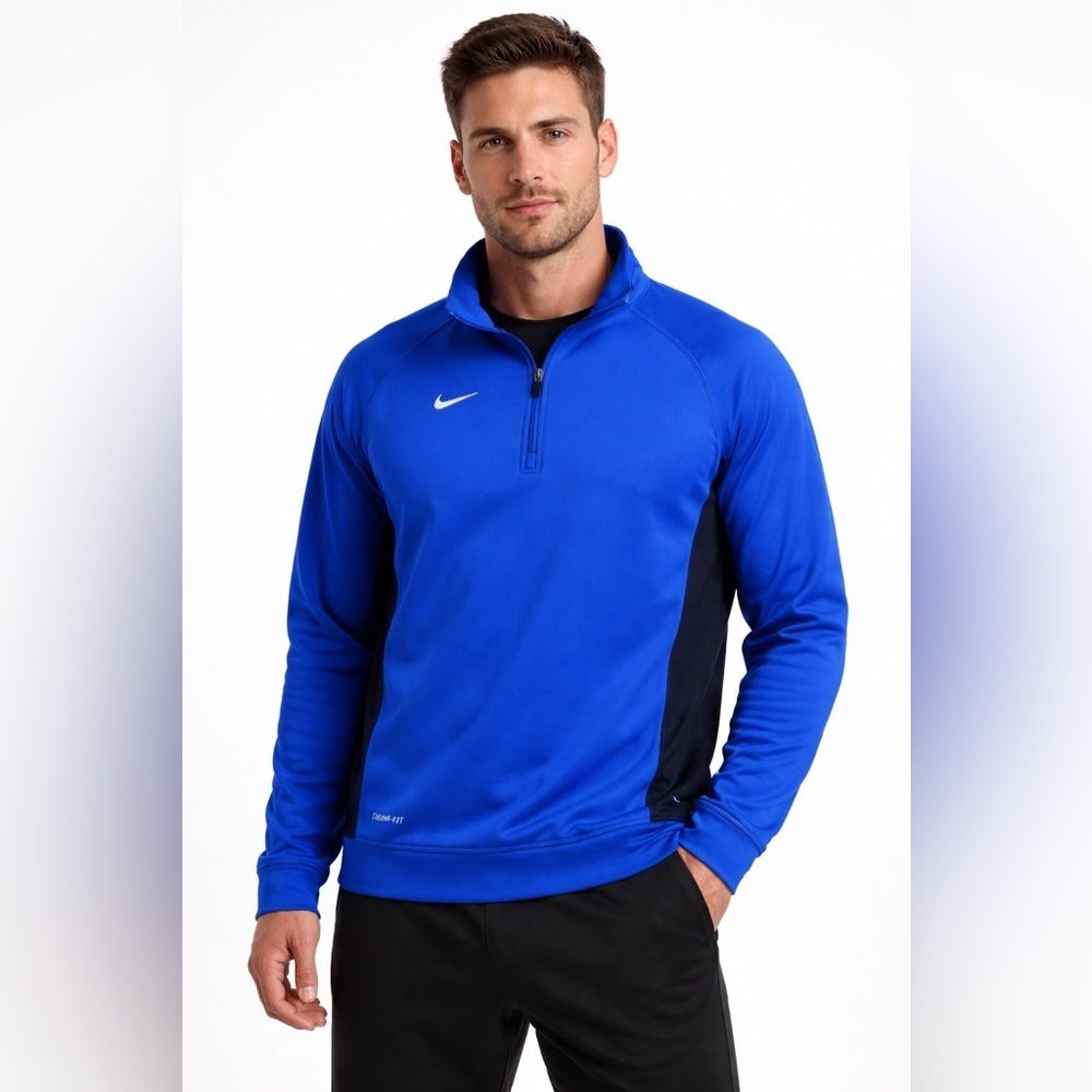 Nike Men’s Therma-FIT Royal Blue Black Quarter Zip Pullover Size Large